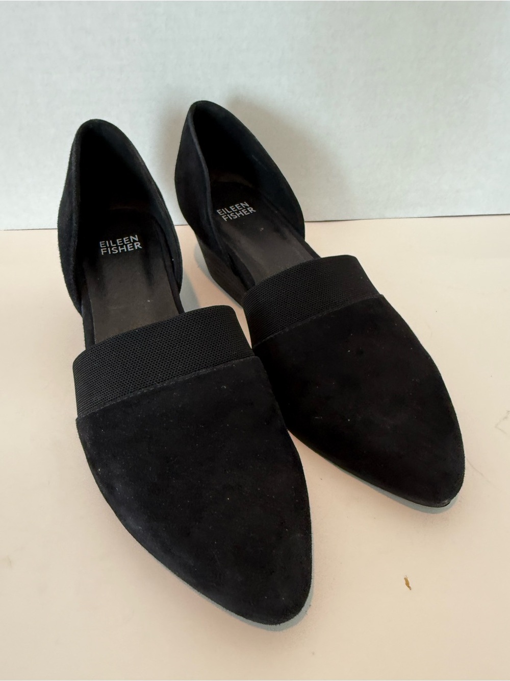 Eileen Fisher Shoes Size 7.5 Hilly D'Orsay Pump Heel Black Suede Pointed Suede